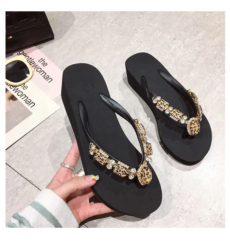 BOOPDO DESIGN EMBELLISHED WEDGE FLIP FLOPS
