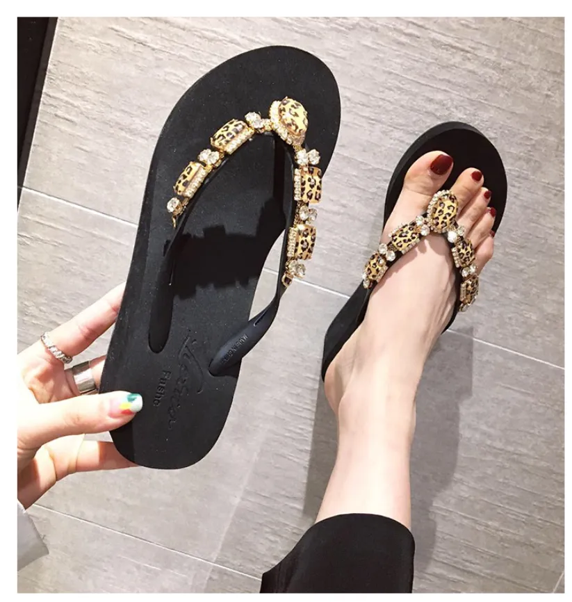 BOOPDO DESIGN EMBELLISHED WEDGE FLIP FLOPS