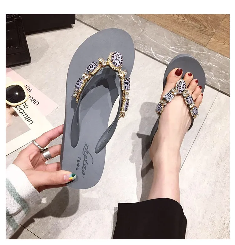 BOOPDO DESIGN EMBELLISHED WEDGE FLIP FLOPS