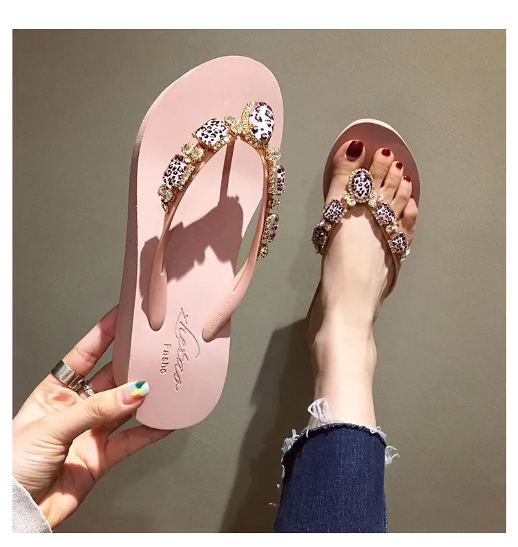 BOOPDO DESIGN EMBELLISHED WEDGE FLIP FLOPS