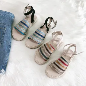 BOOPDO DESIGN ESPADRILLE ANKLE STRAP SANDALS IN STRIPE