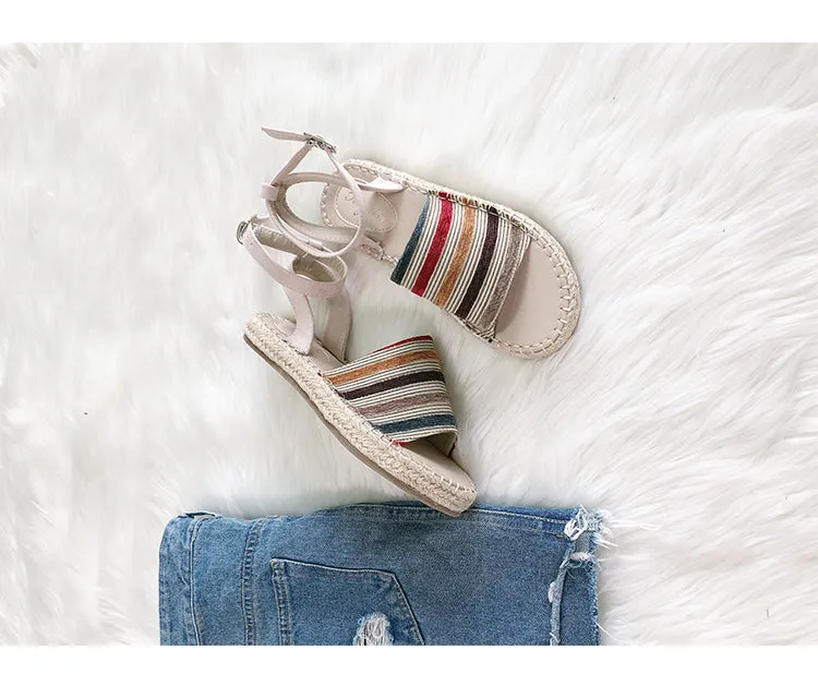 BOOPDO DESIGN ESPADRILLE ANKLE STRAP SANDALS IN STRIPE