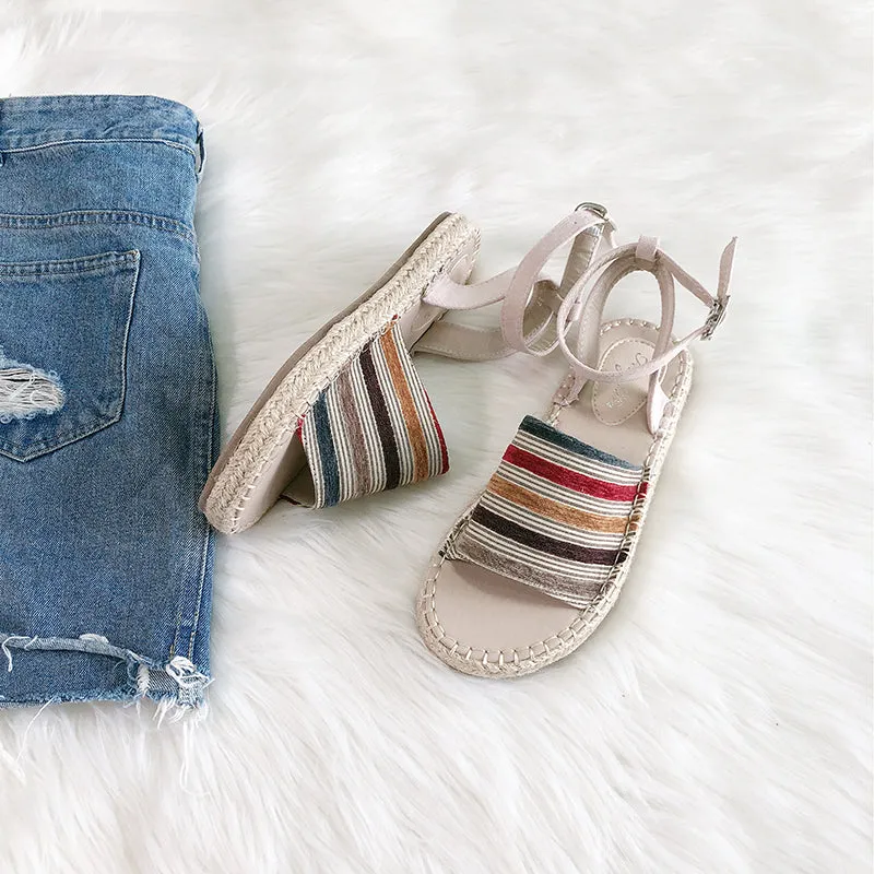 BOOPDO DESIGN ESPADRILLE ANKLE STRAP SANDALS IN STRIPE