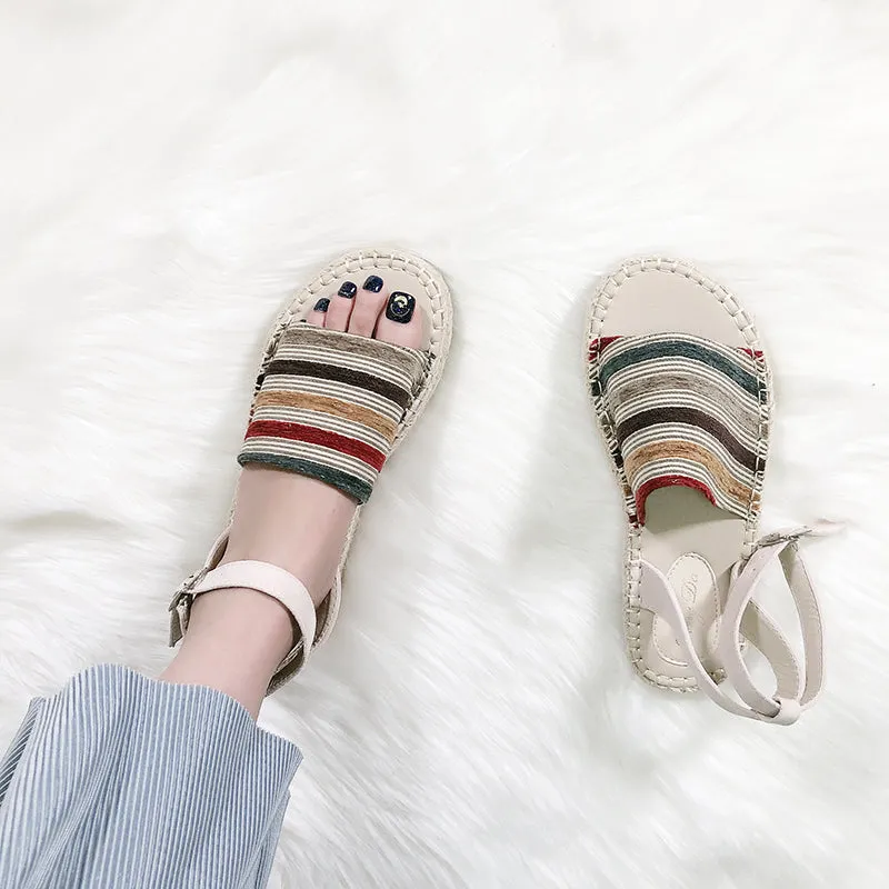 BOOPDO DESIGN ESPADRILLE ANKLE STRAP SANDALS IN STRIPE