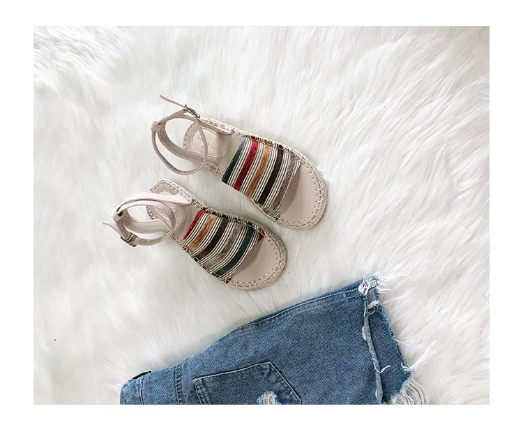 BOOPDO DESIGN ESPADRILLE ANKLE STRAP SANDALS IN STRIPE