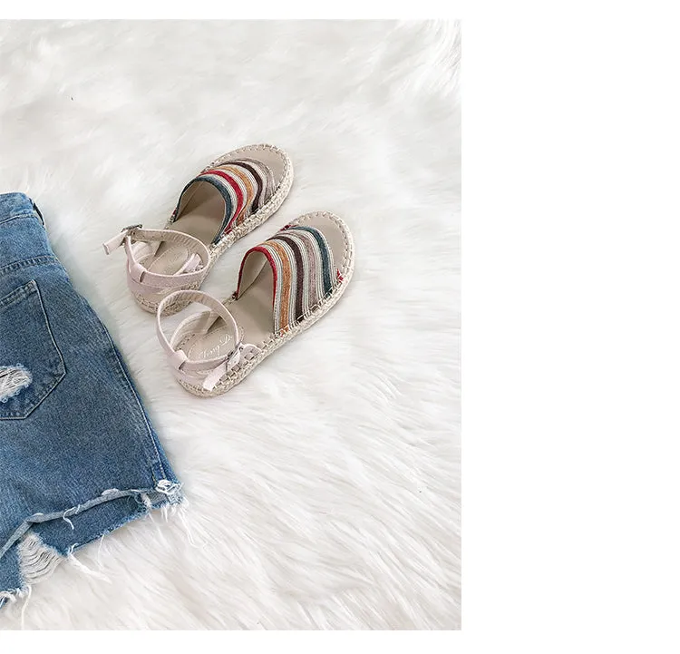 BOOPDO DESIGN ESPADRILLE ANKLE STRAP SANDALS IN STRIPE