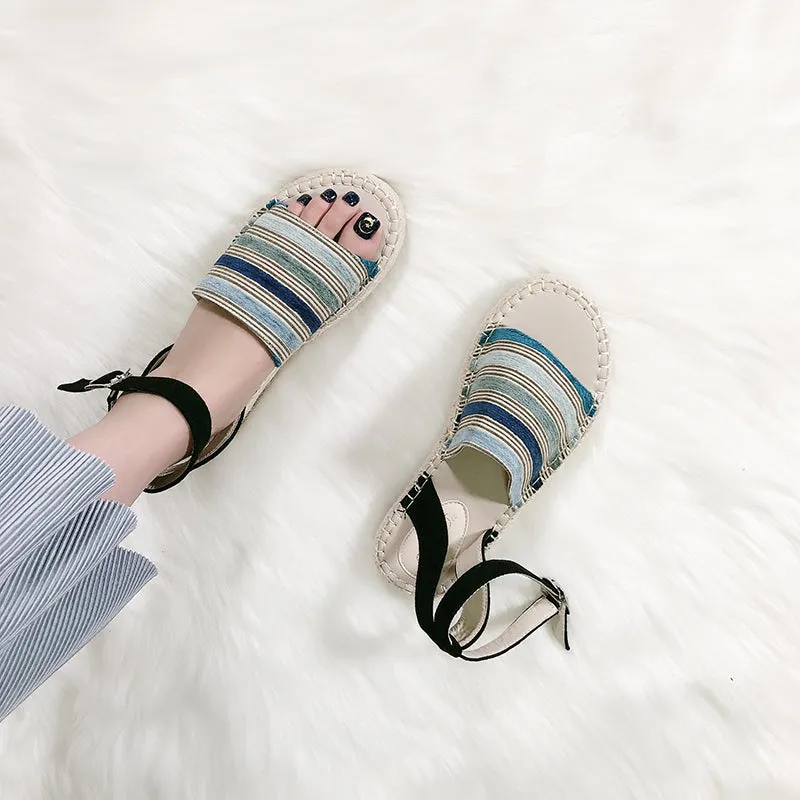 BOOPDO DESIGN ESPADRILLE ANKLE STRAP SANDALS IN STRIPE