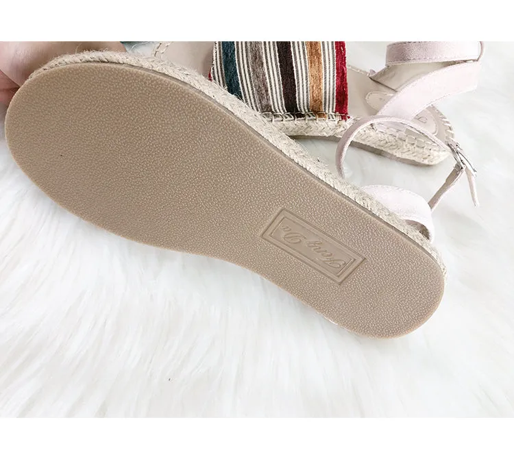 BOOPDO DESIGN ESPADRILLE ANKLE STRAP SANDALS IN STRIPE