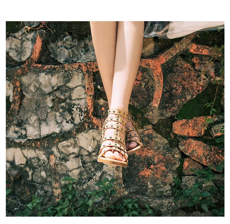BOOPDO DESIGN ZIP UP DETAIL STUDDED BLOCK HEELED SANDALS