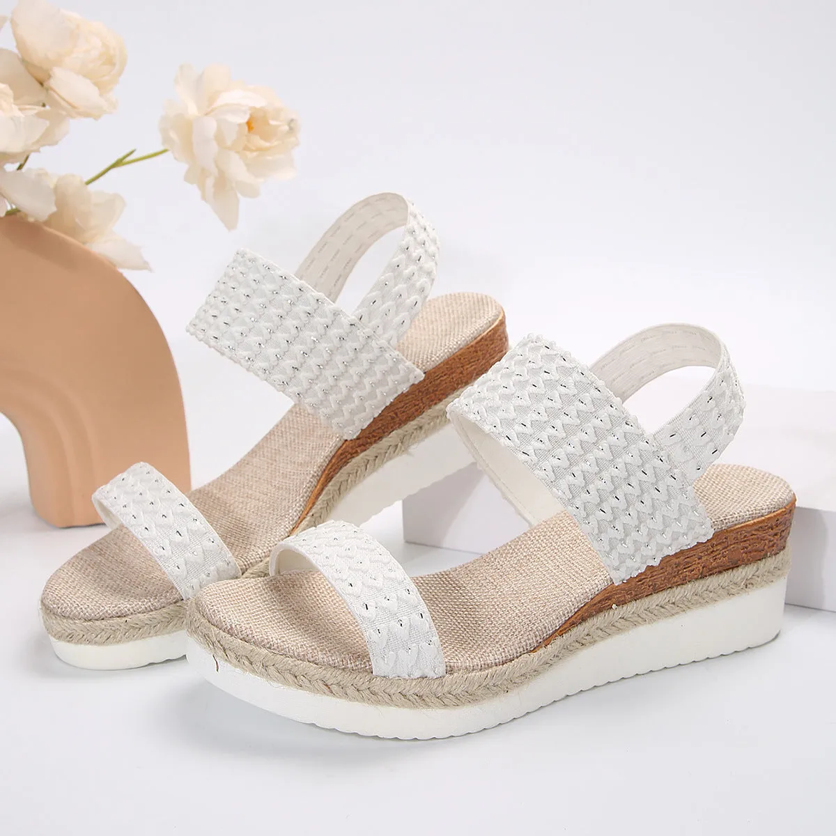 Braided Design Wedge Peep-Toe  Sandals