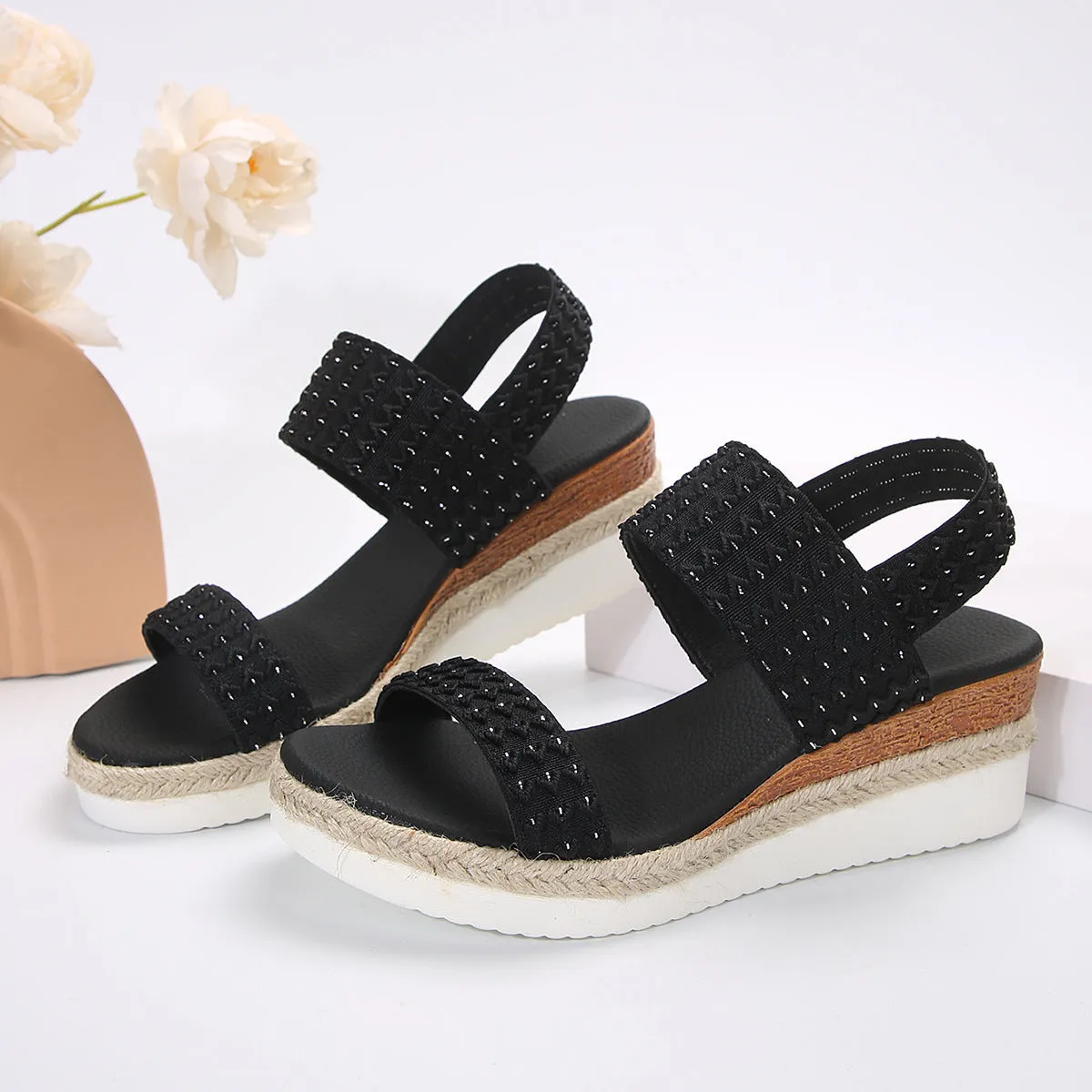 Braided Design Wedge Peep-Toe  Sandals