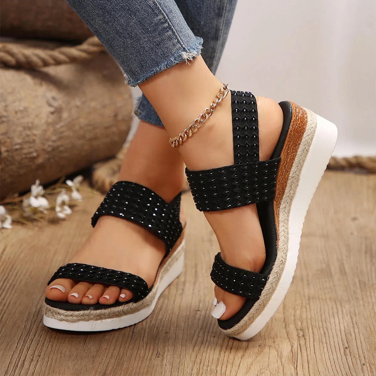 Braided Design Wedge Peep-Toe  Sandals
