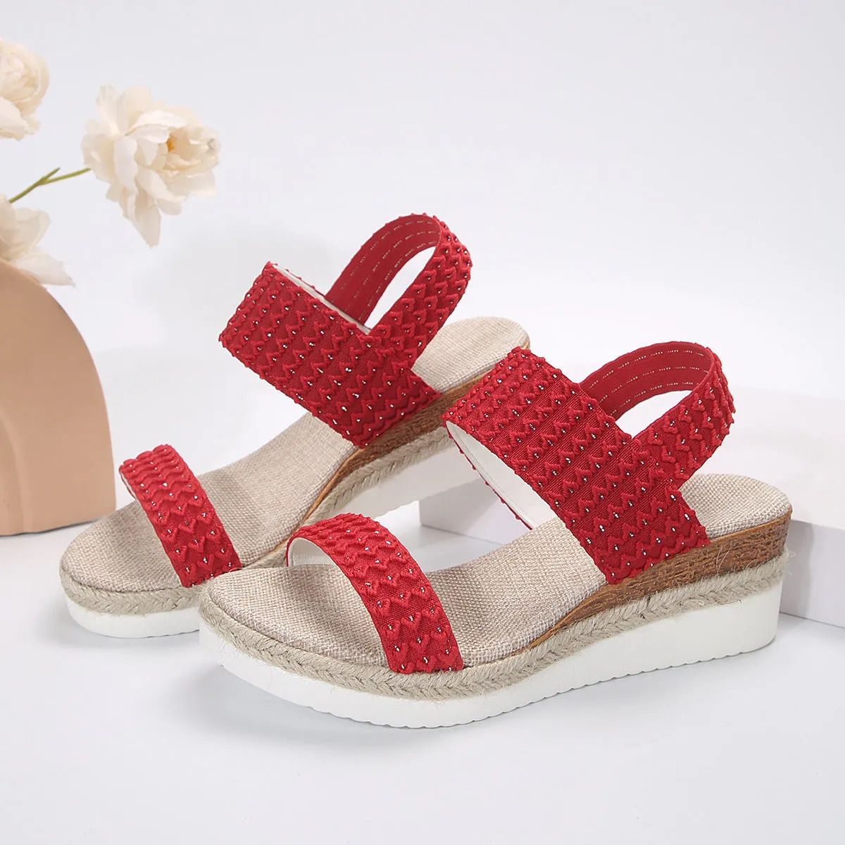 Braided Design Wedge Peep-Toe  Sandals