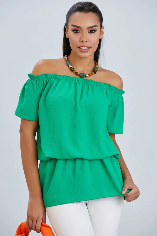 Breezy Off-Shoulder Bardot Top in Refreshing Green