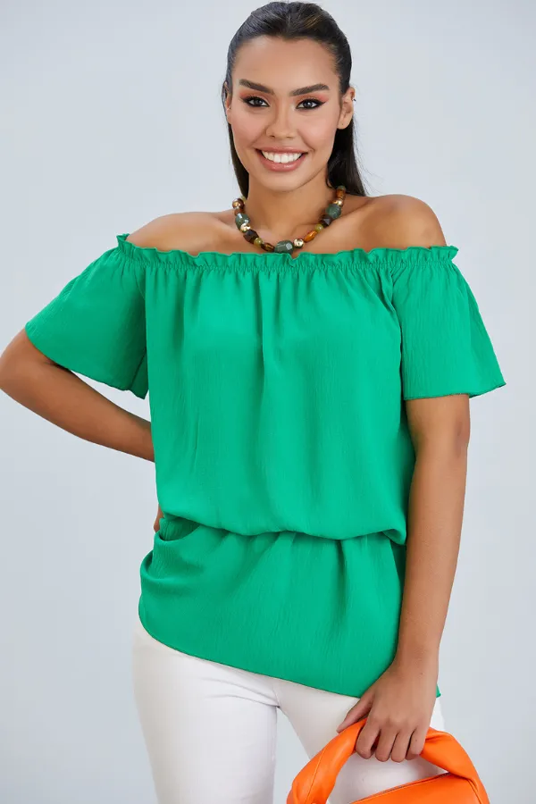 Breezy Off-Shoulder Bardot Top in Refreshing Green