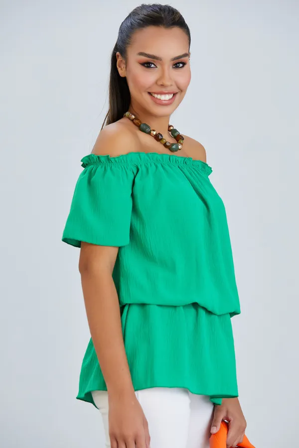 Breezy Off-Shoulder Bardot Top in Refreshing Green