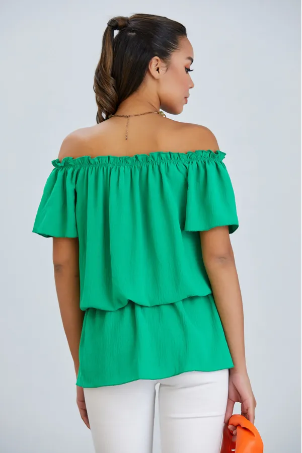 Breezy Off-Shoulder Bardot Top in Refreshing Green