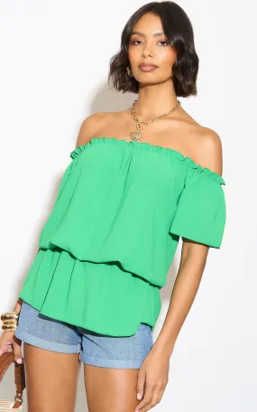 Breezy Off-Shoulder Bardot Top in Refreshing Green