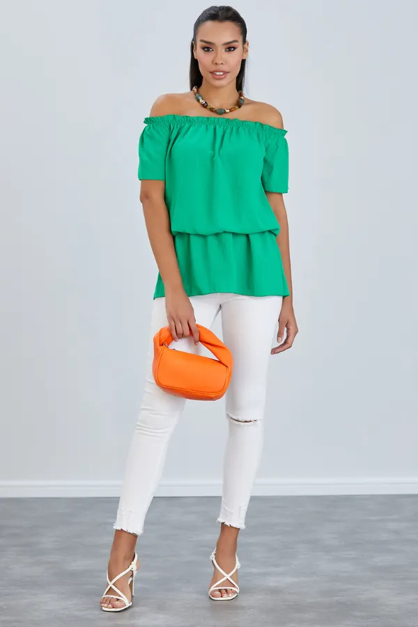 Breezy Off-Shoulder Bardot Top in Refreshing Green