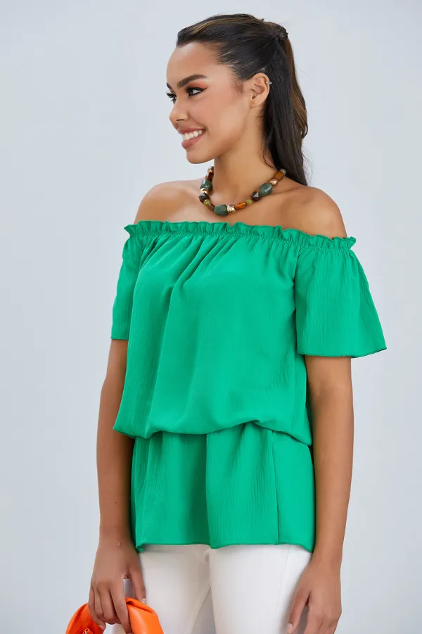Breezy Off-Shoulder Bardot Top in Refreshing Green