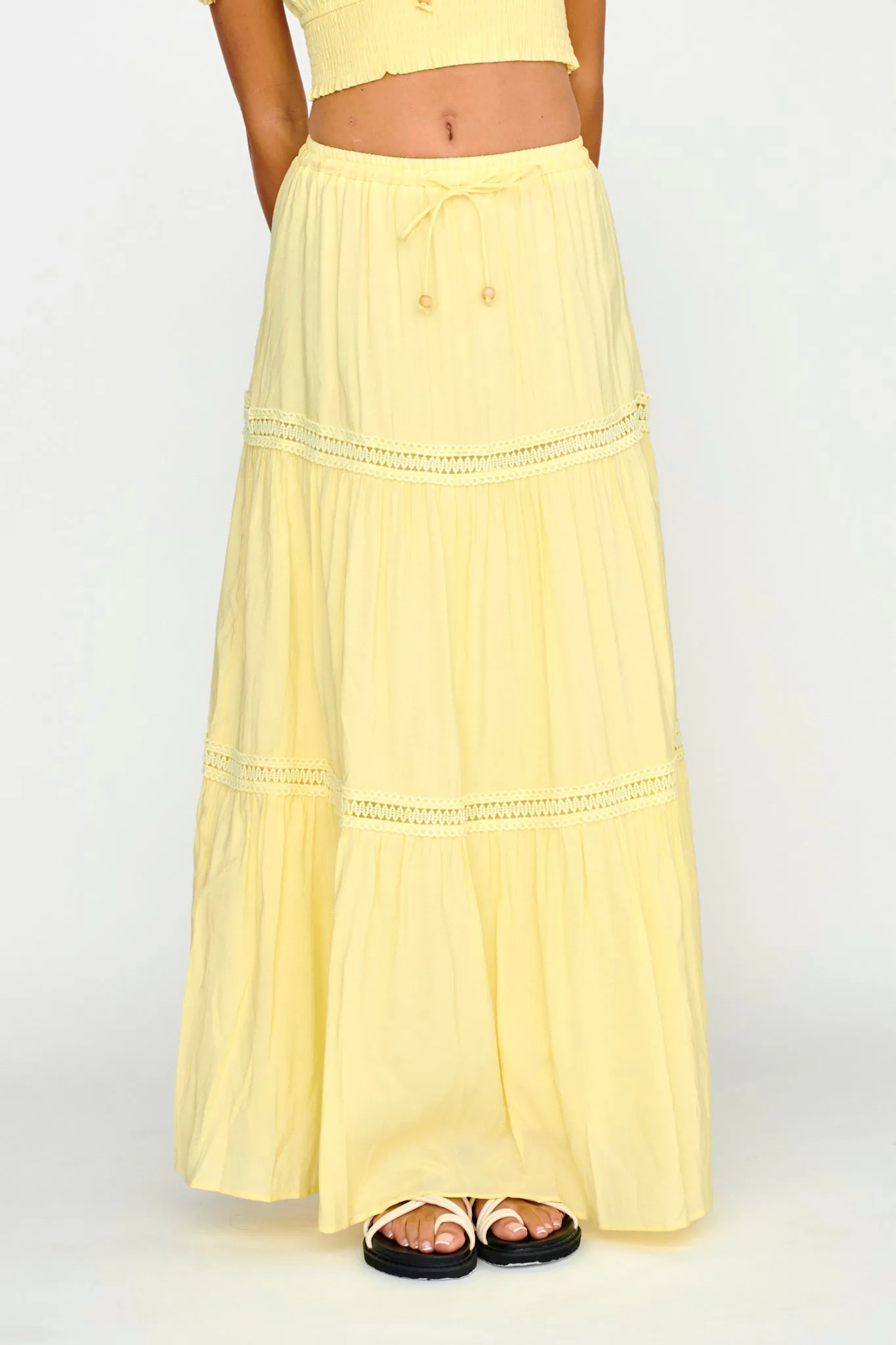 Canyon Cove Crochet Trim Maxi Skirt Yellow