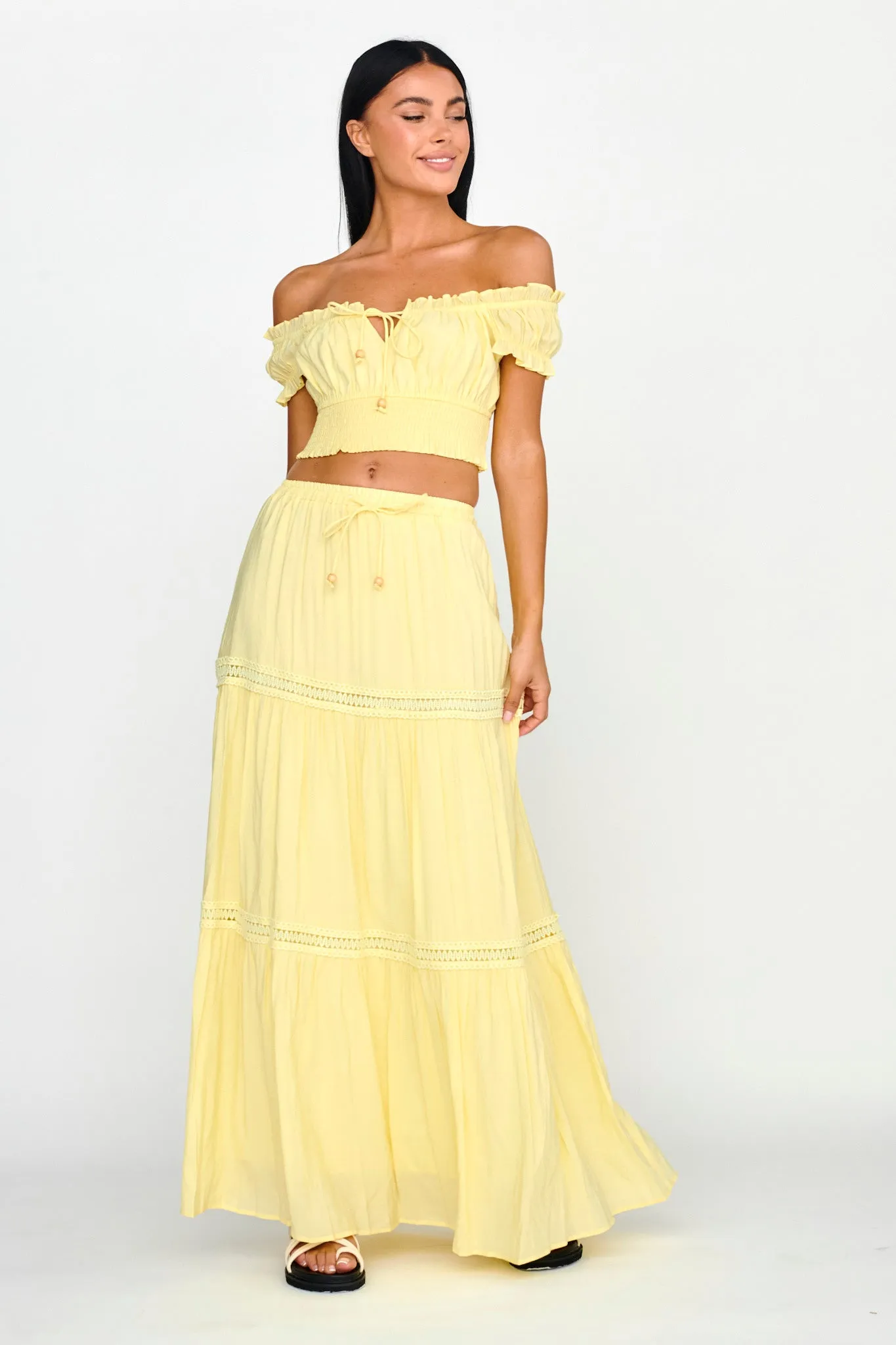 Canyon Cove Crochet Trim Maxi Skirt Yellow
