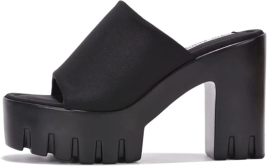 Cape Robbin Echoya Black Slip On Block Heel Open Round Toe Fashion Heeled Sandal