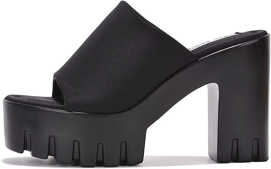 Cape Robbin Echoya Black Slip On Block Heel Rounded Toe Fashion Heeled Sandals