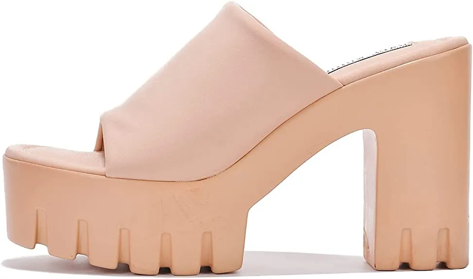 Cape Robbin Echoya Nude Slip On Block Heel Open Round Toe Fashion Heeled Sandals