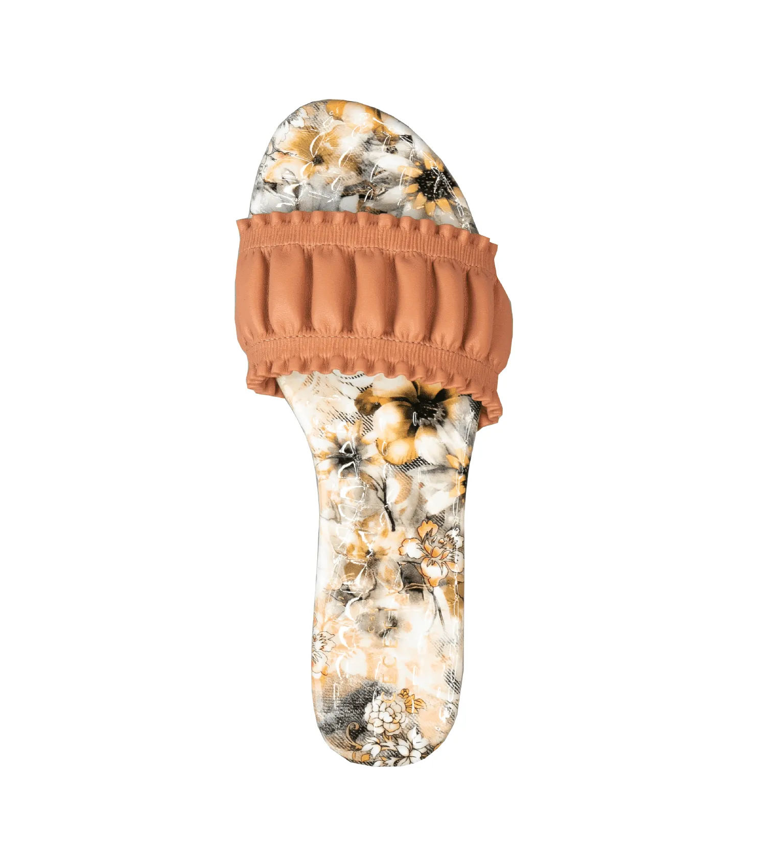 Cecelia New York Liberty Tan Floral Print Slip On Open Toe Slide Mule Sandals