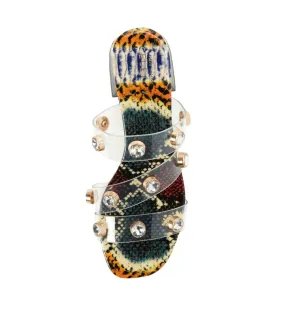 Cecelia New York London Blue Multi Snake Patent Slip On Open Toe Slide Sandals