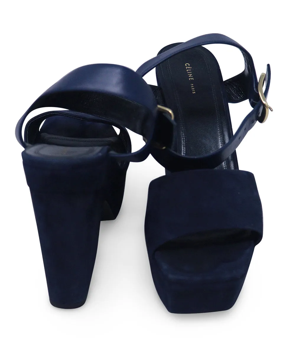 Celine Navy Suede Platform Sandals sz 9
