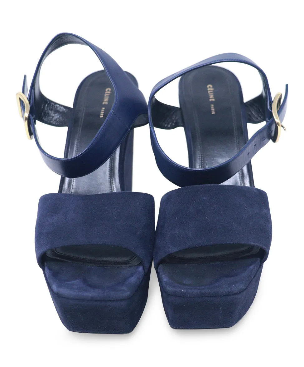 Celine Navy Suede Platform Sandals sz 9