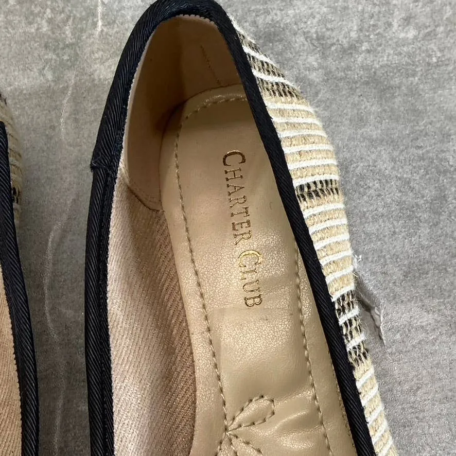 CHARTER CLUB Women's Natural/Black Stripe Kimii Deconstructed Slip-On Flats SZ 6
