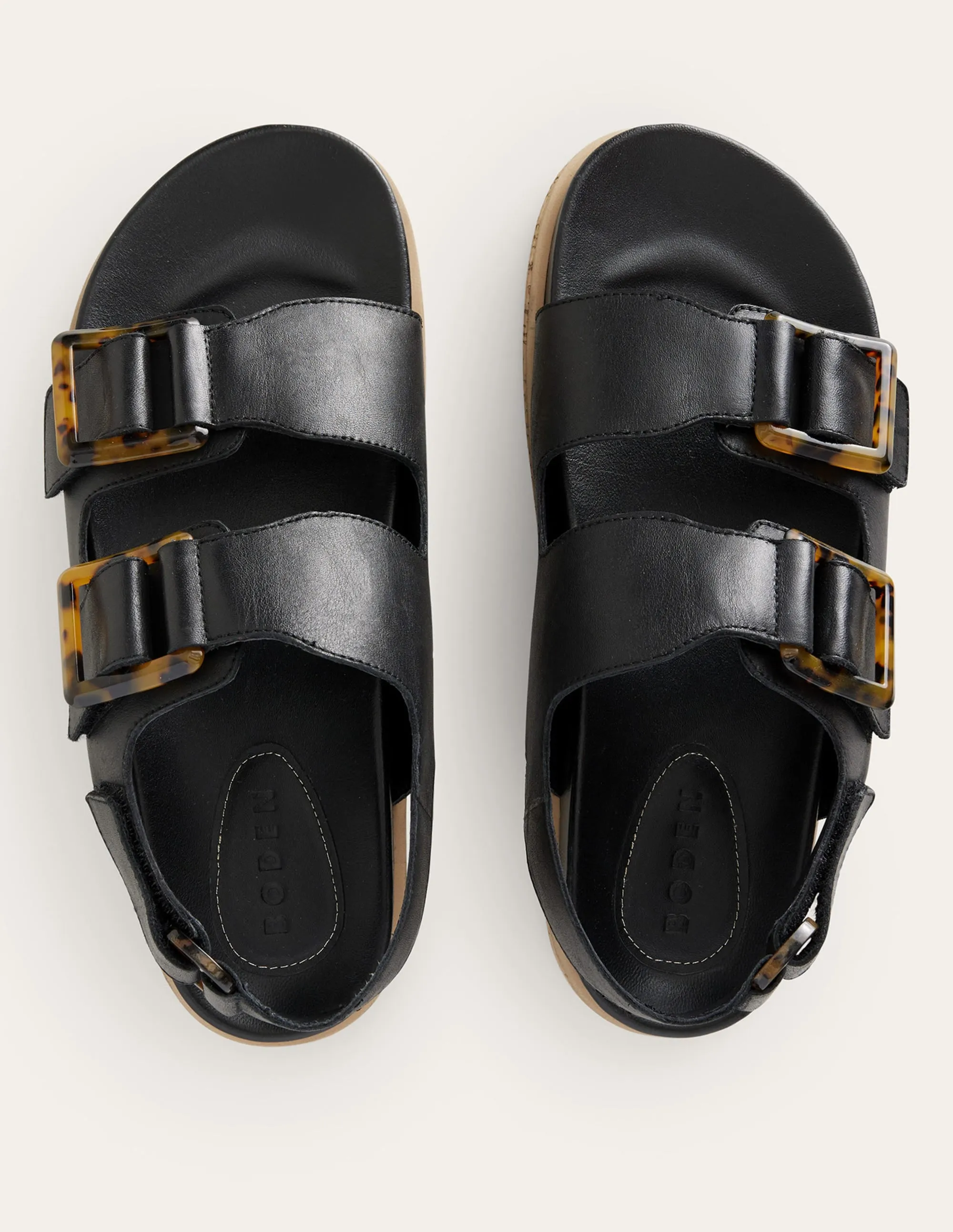 Chunky Flat Buckled Sandals-Black