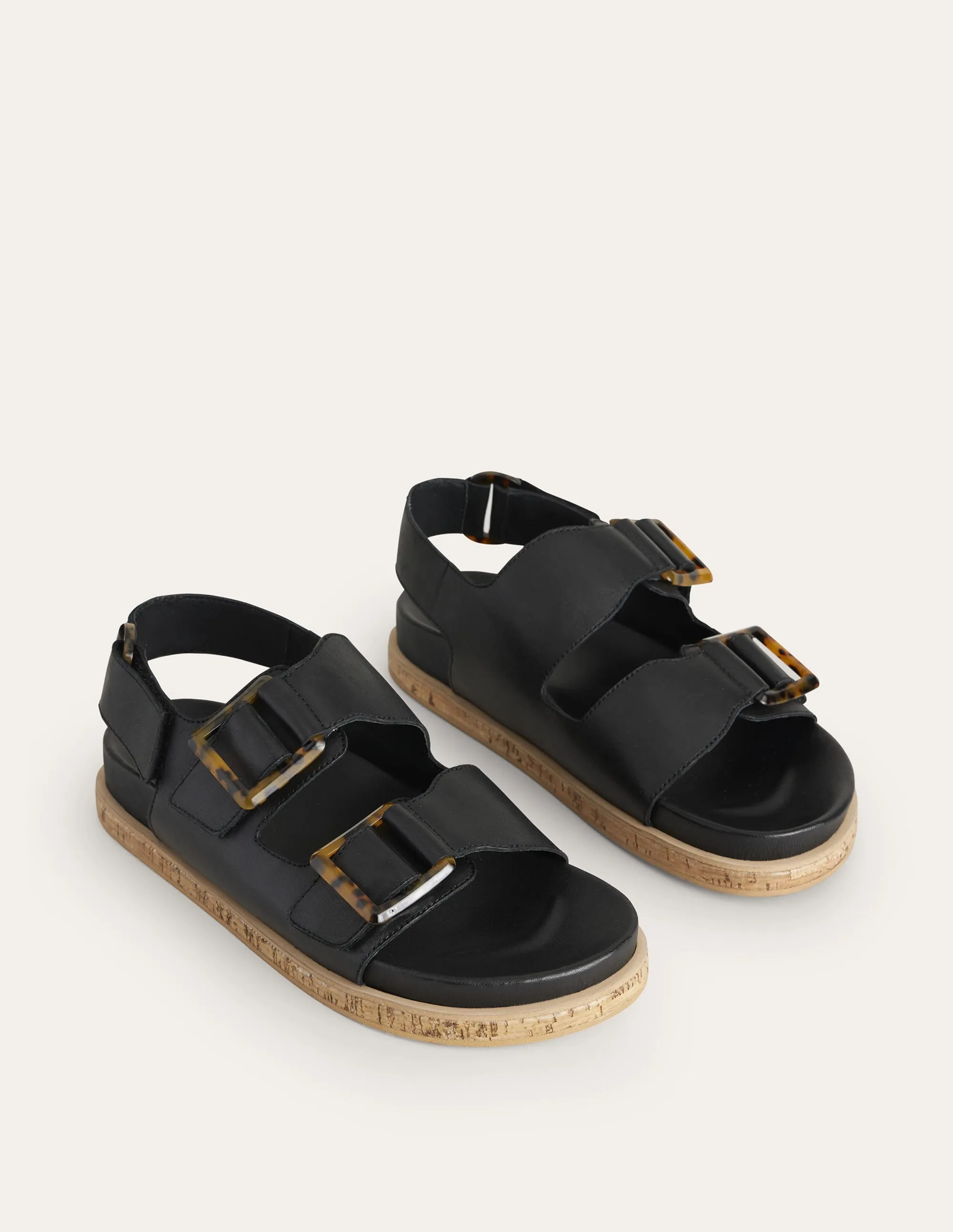 Chunky Flat Buckled Sandals-Black