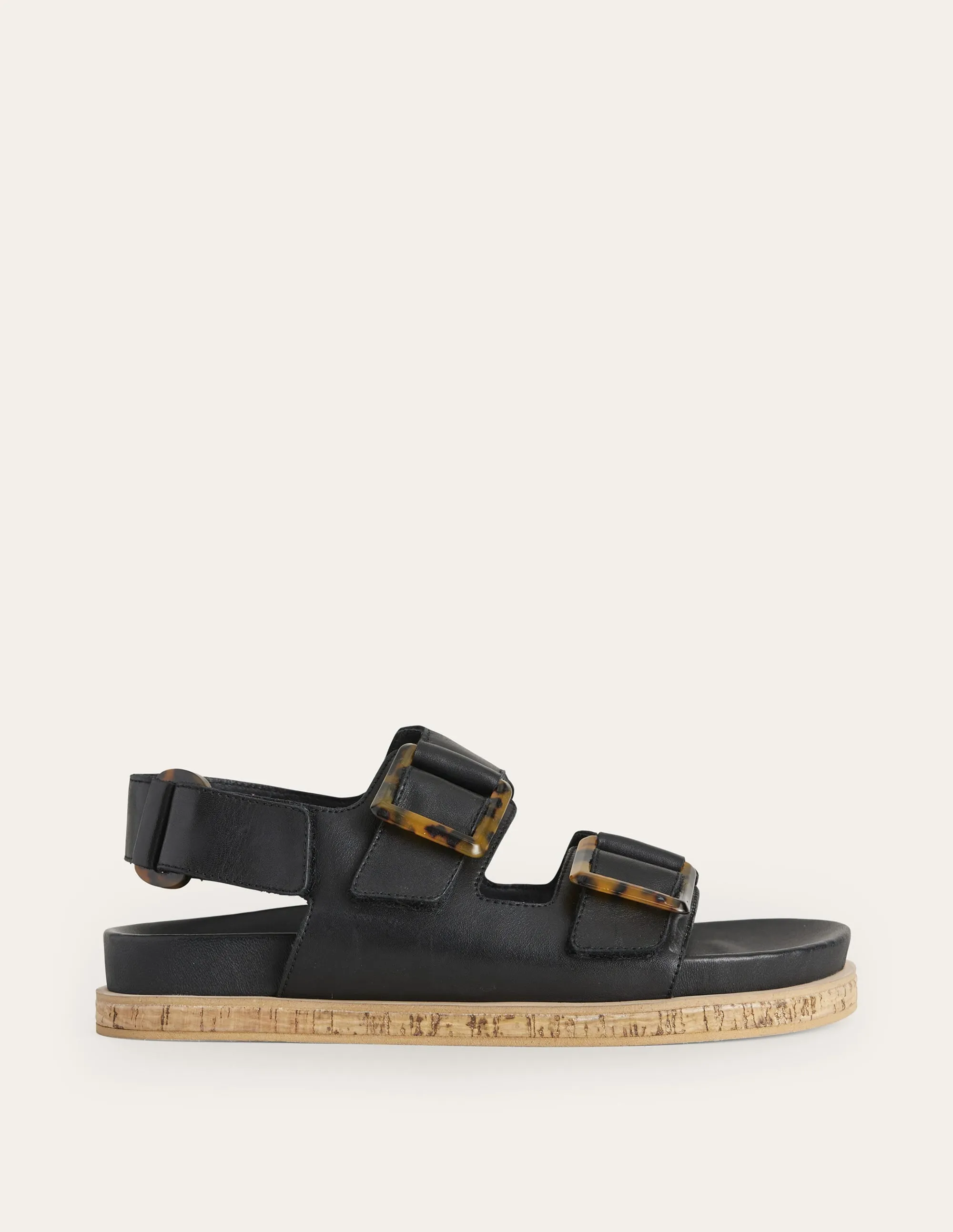 Chunky Flat Buckled Sandals-Black