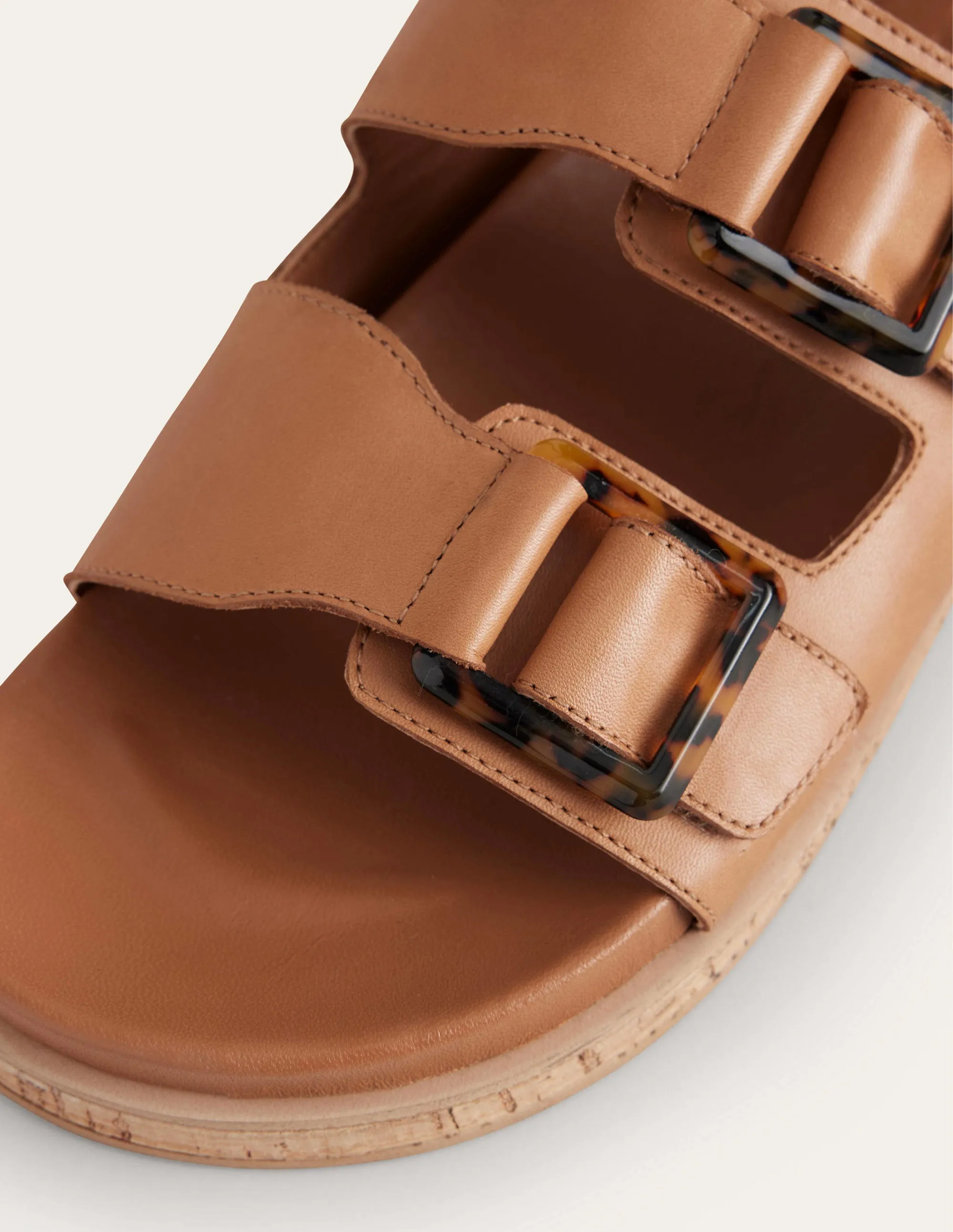 Chunky Flat Buckled Sandals-Golden Brown