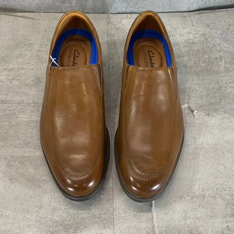 CLARKS Collection Men's Dark Tan Leather Whiddon Step Slip-On Loafers SZ 9.5