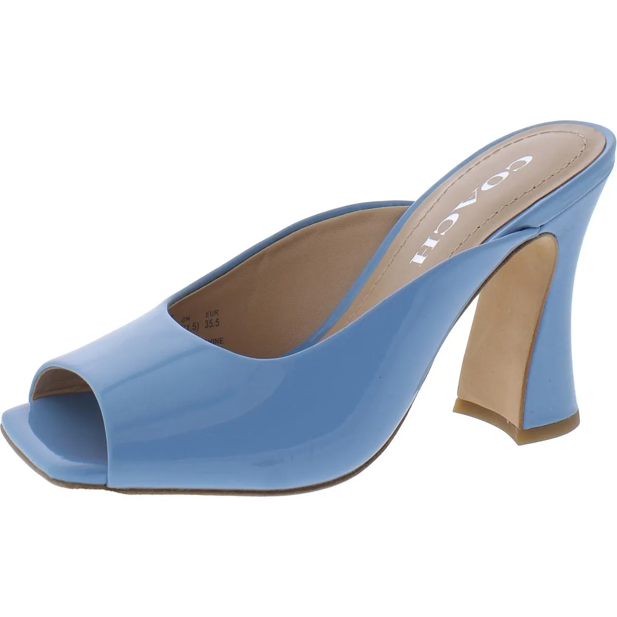 Coach Womens Laurence Metalic Patent Leather Square Toe Mules