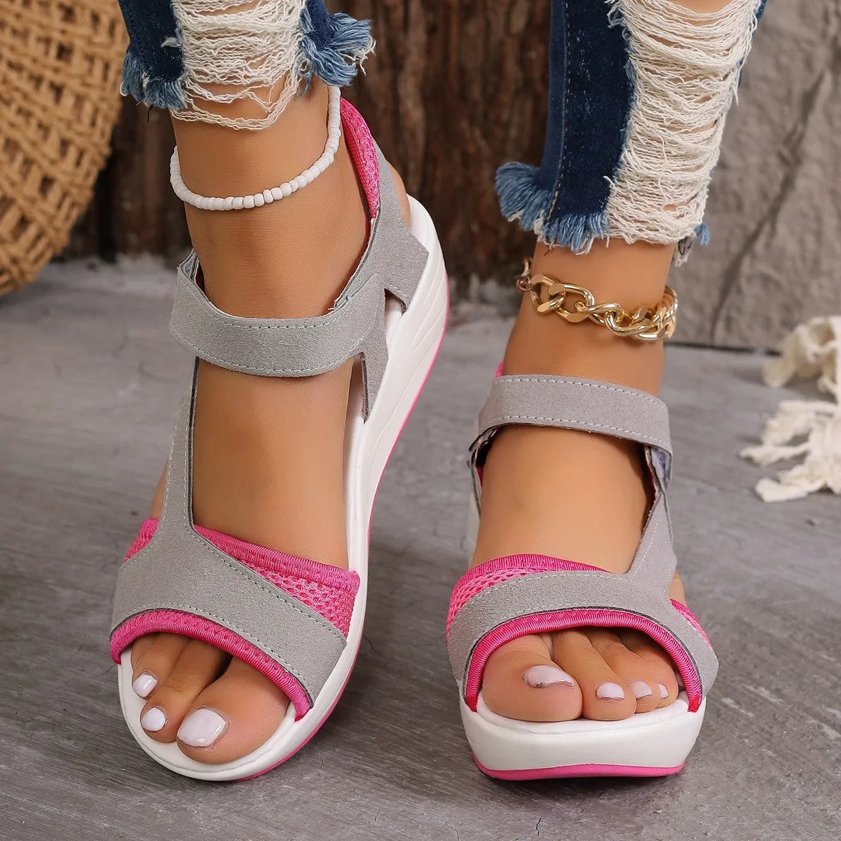 Comfi Velcro-Design Color-Blocked  Sports Sandals