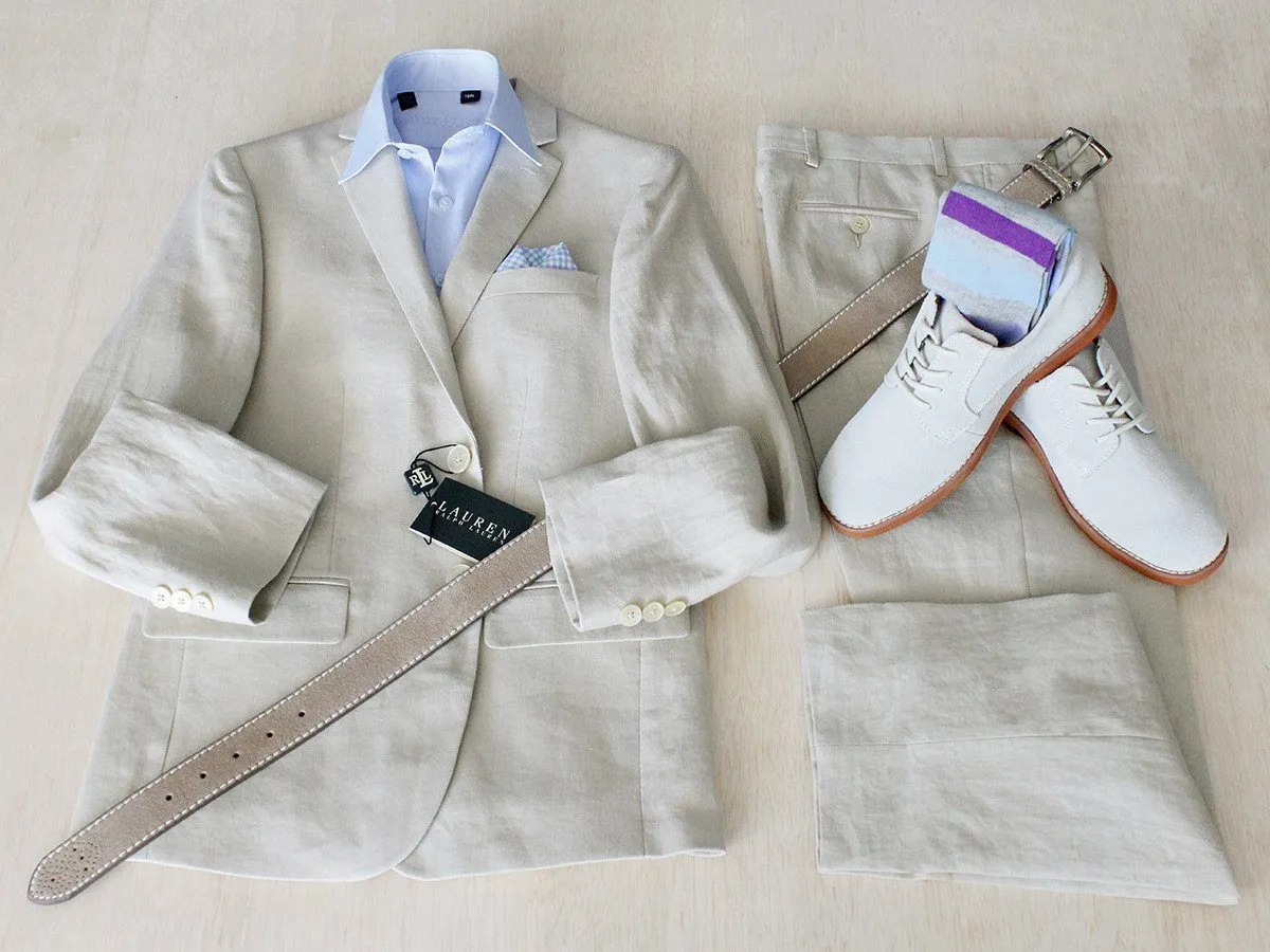 Complete Tan Linen Suit Outfit 22289