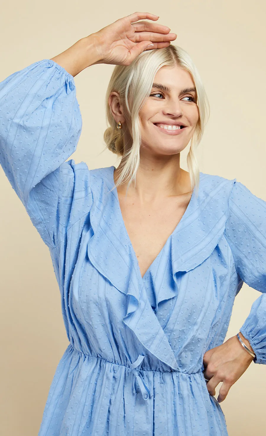 Cornflower Dobby Spot Frill Playsuit