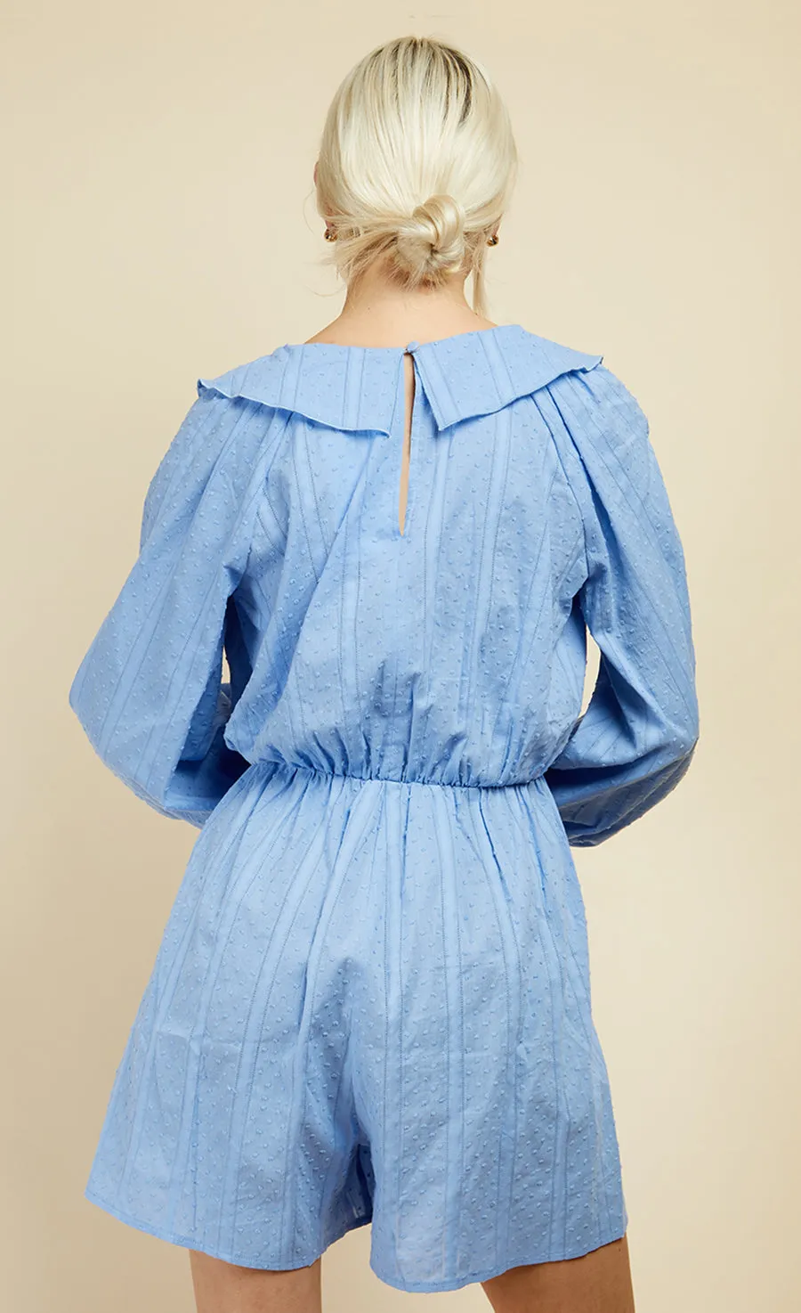 Cornflower Dobby Spot Frill Playsuit