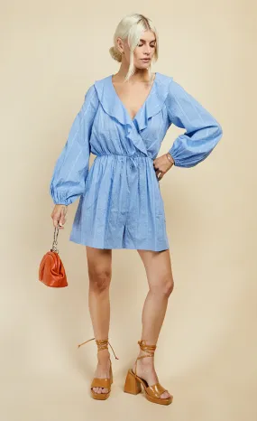 Cornflower Dobby Spot Frill Playsuit