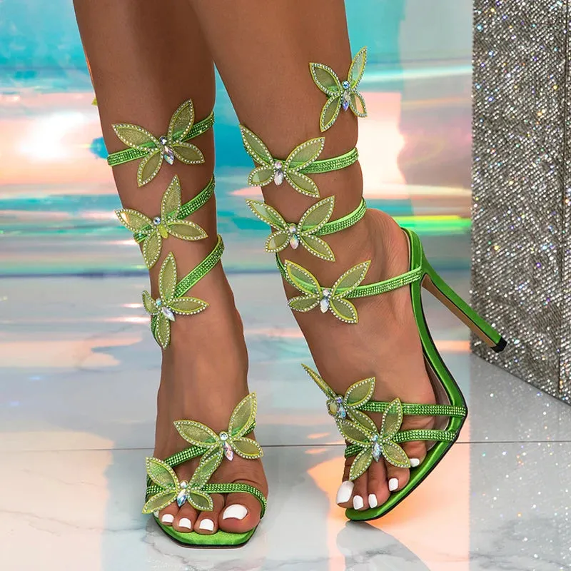 Crystal Butterfly detail Ankle Strap gladiator Sandals