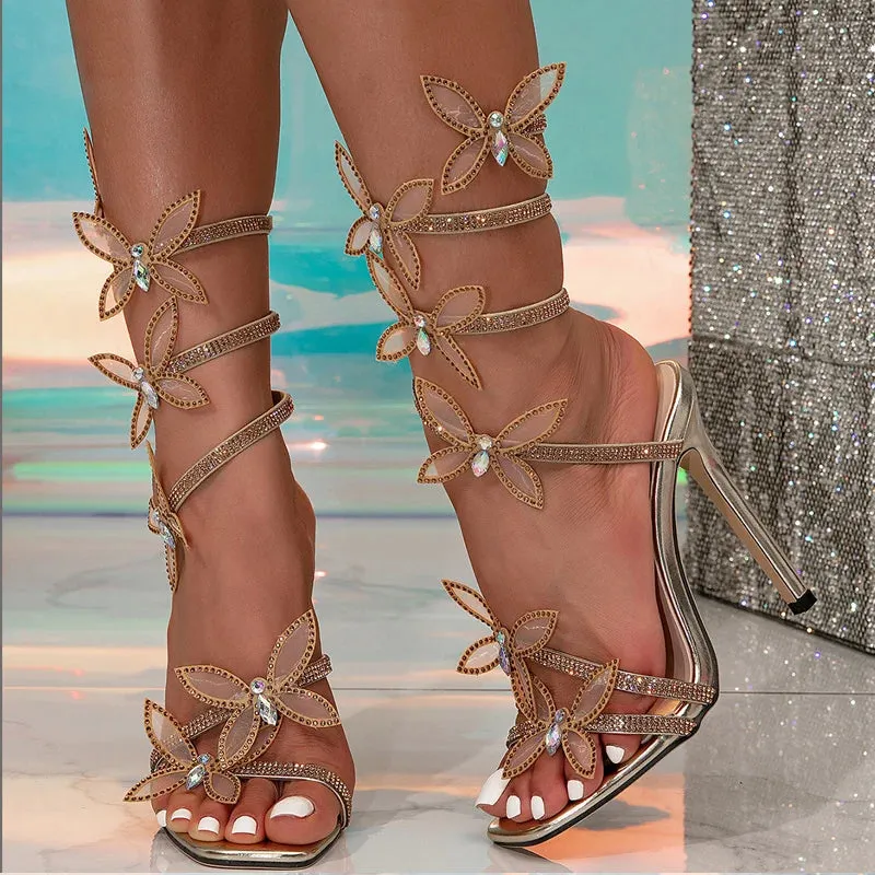 Crystal Butterfly detail Ankle Strap gladiator Sandals