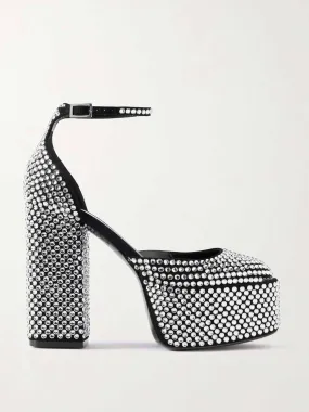 Crystal-embellished suede platform pumps