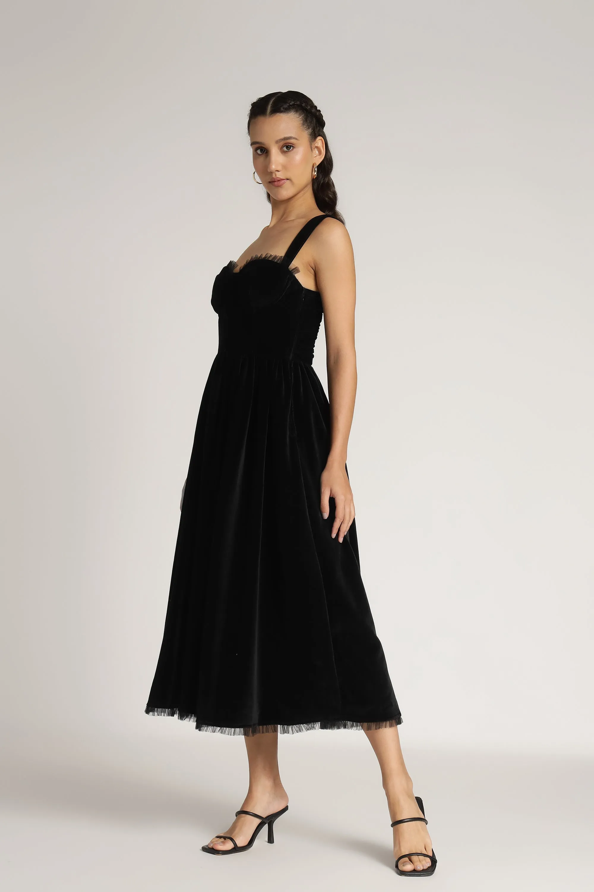 Dune Black Velvet Midi Dress