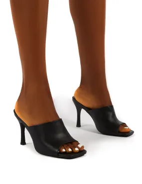 Emili Black Wide Fit Pu Heeled Mules